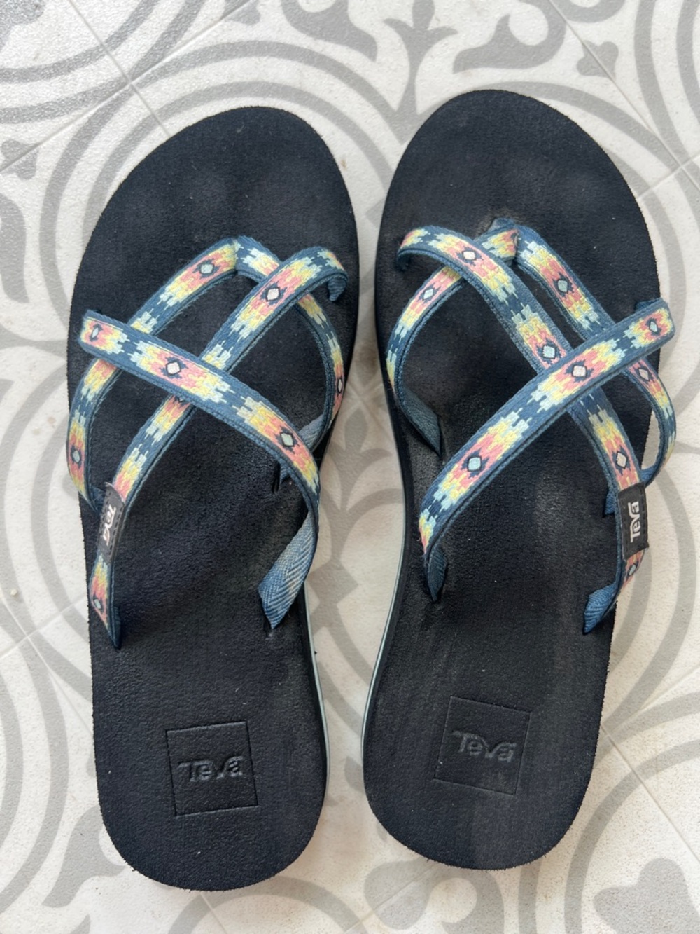 Women’s Teva Black Sandals with Multicolor Patterned Straps